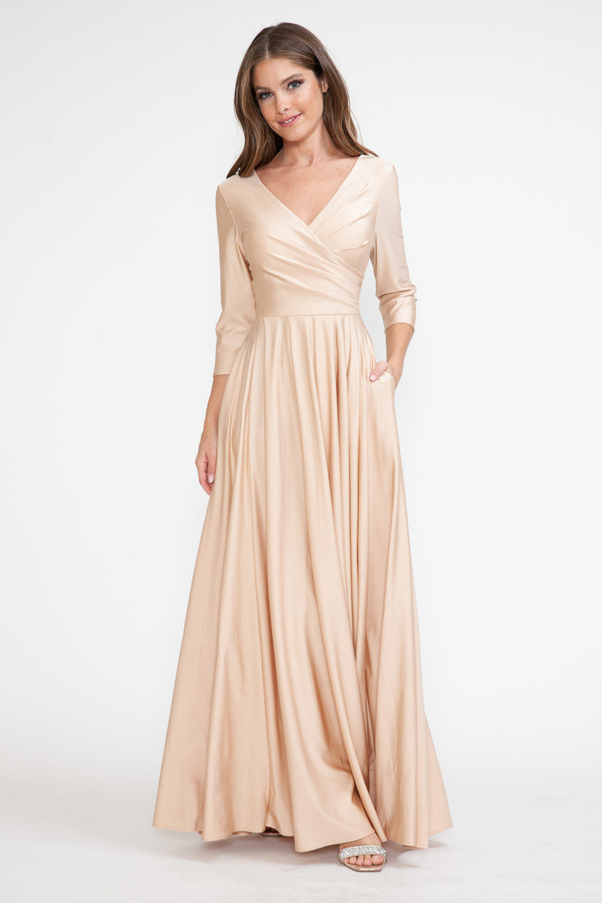 Mother of the Bride Dresses Formal Long Pleated Mother of the Bride Dress Lenovia 5243 Champagne Gold