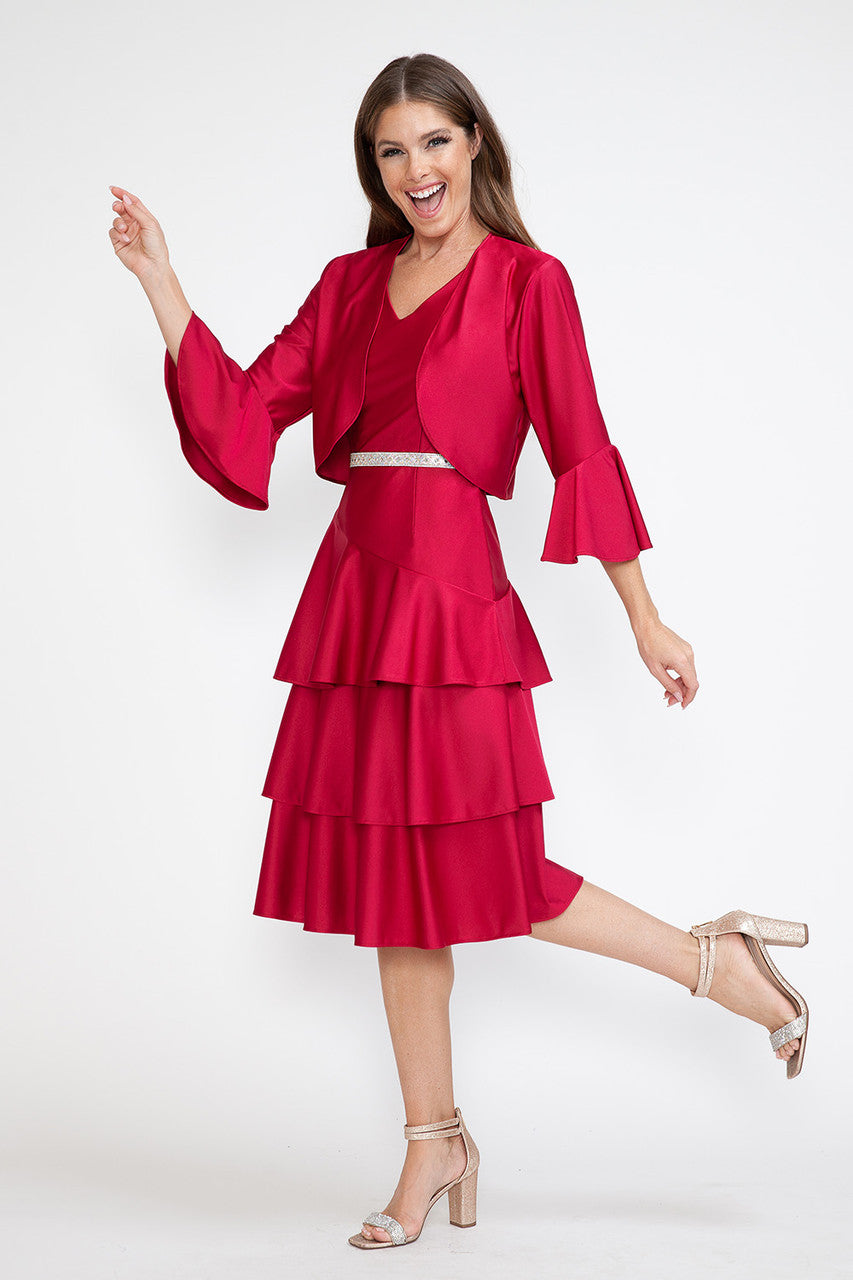 Cocktail Dresses Short Midi Cocktail Two Piece Evening Dress Lenovia 5283 Scarlet