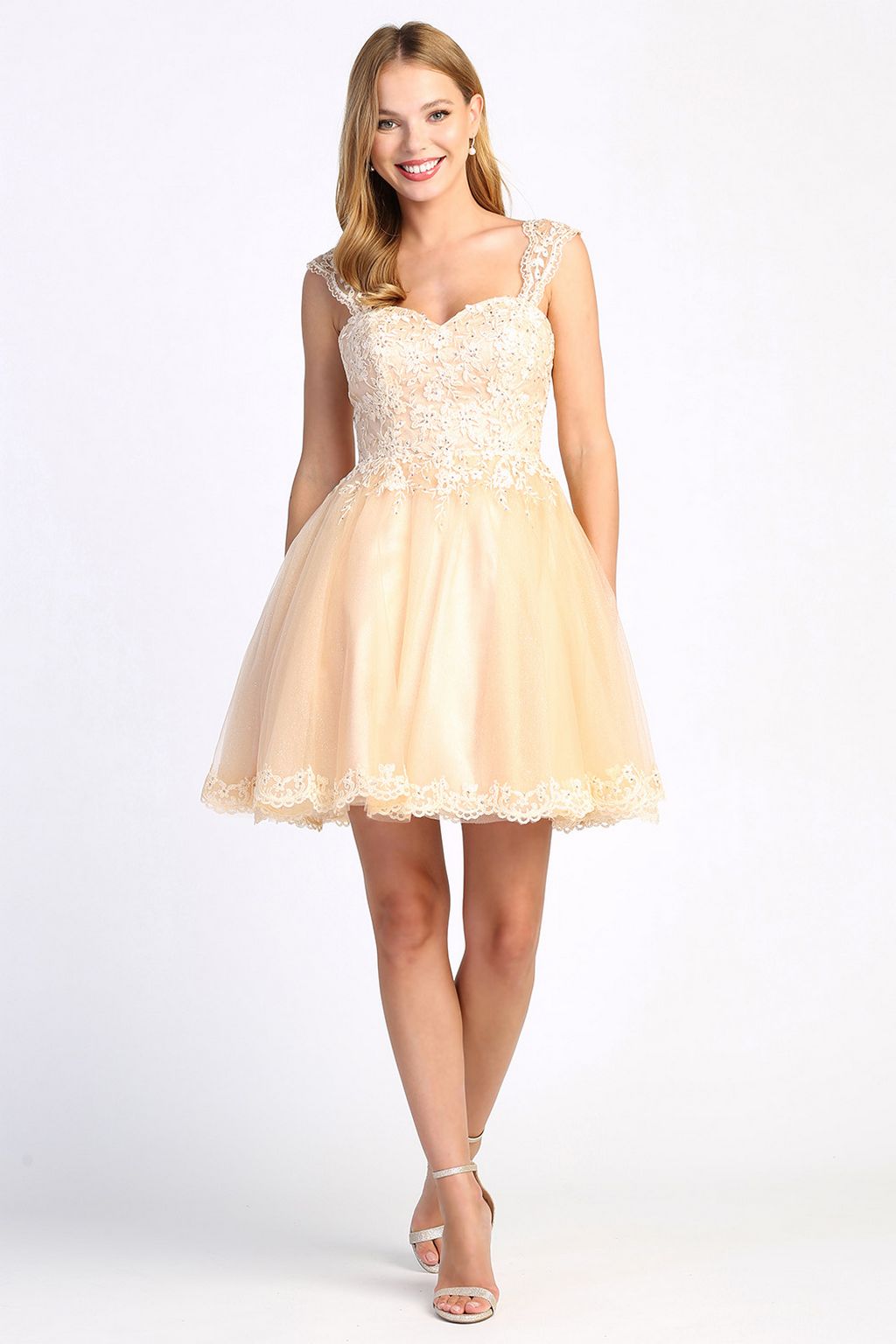Adora 1004 Short Homecoming Lace Applique Cocktail Dress