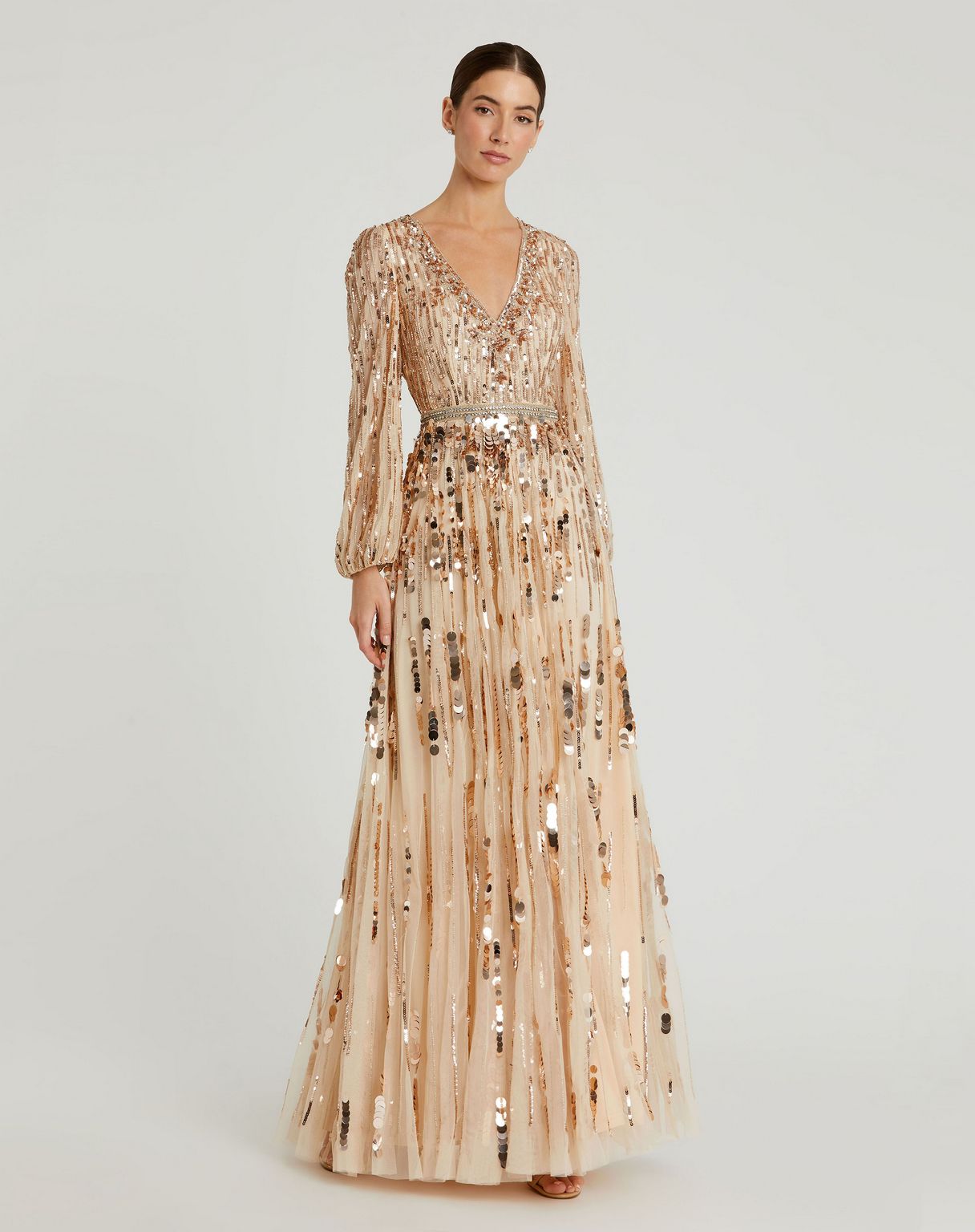 Mac Duggal 10059 Long Sleeve Formal Sequin Evening Dress
