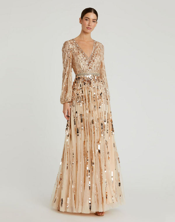 Long Sleeve Sequin Dress Formal Evening Mac Duggal 10059