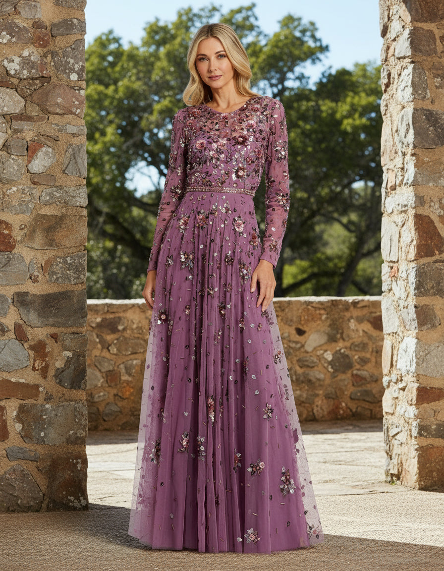 Long Sleeve Formal Beaded Dress Mother of the Bride Mac Duggal 10063 The Dress Outlet Long Sleeve Formal Beaded Dress Mother of the Bride Mac Duggal 10063 The Dress Outlet