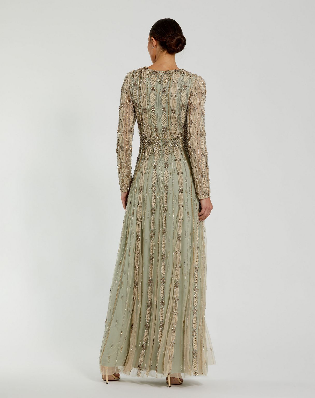 Mac Duggal 10077 A Line Long Sleeve Beaded Formal Evening Dress