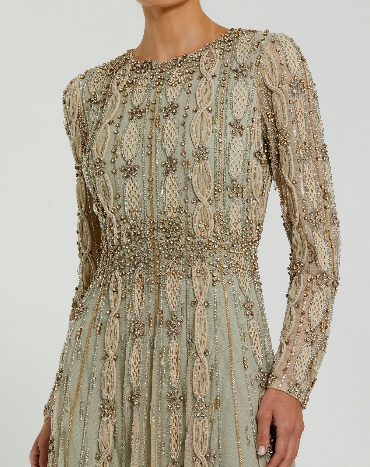 Mac Duggal 10077 A Line Long Sleeve Beaded Formal Evening Dress