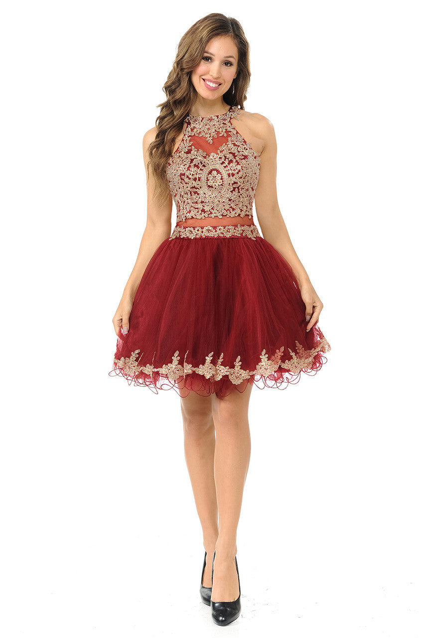 Cocktail Dresses Short Homecoming Lace Applique Mini Cocktail Dress Lenovia 8015 Burgundy
