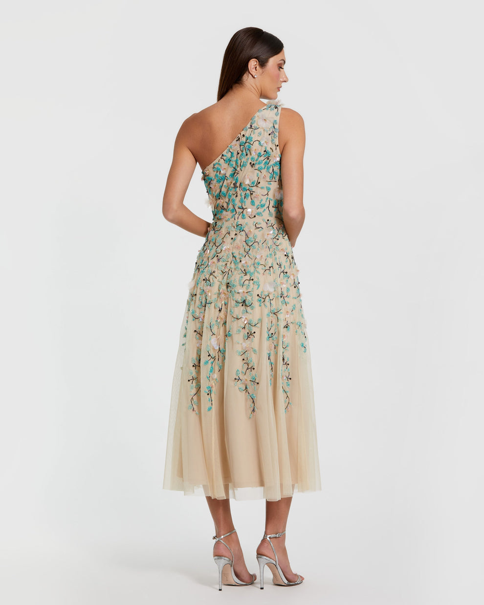 Cocktail Dresses Floral Midi Short Evening Cocktail Dress Mac Duggal 10086 Nude Multi