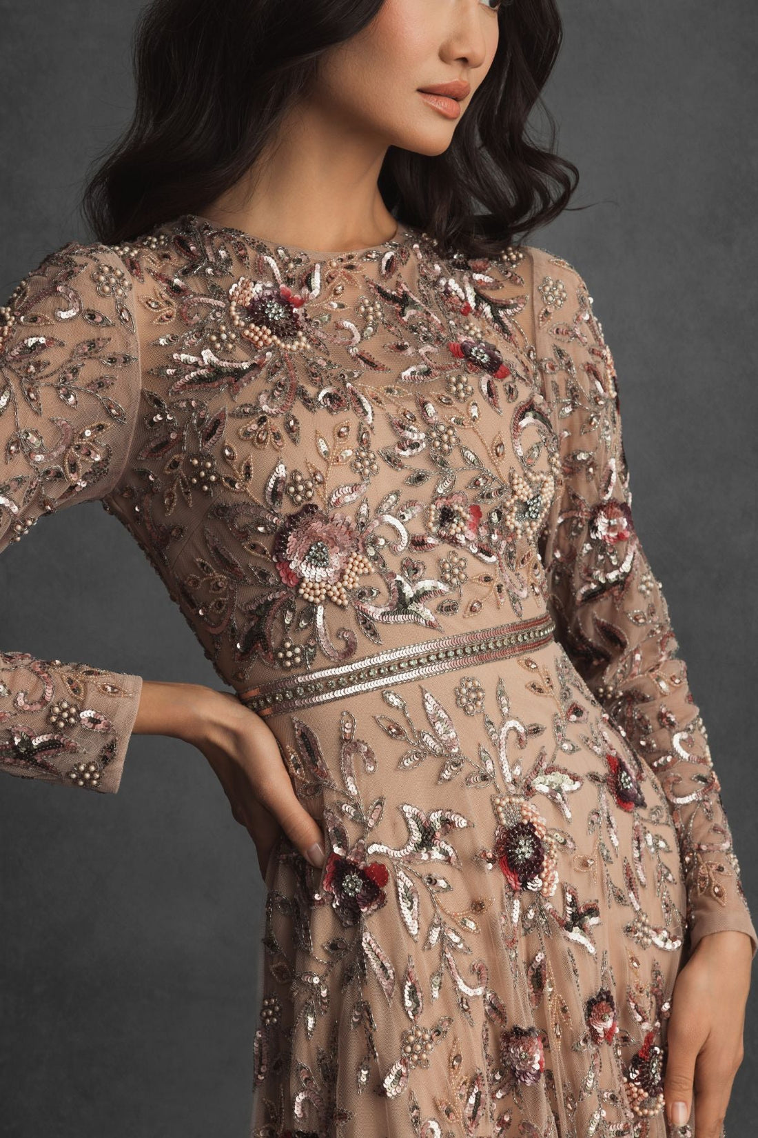 Mother of the Bride Dresses Formal Long Mother of the Bride Floral A Line Dress Mocha