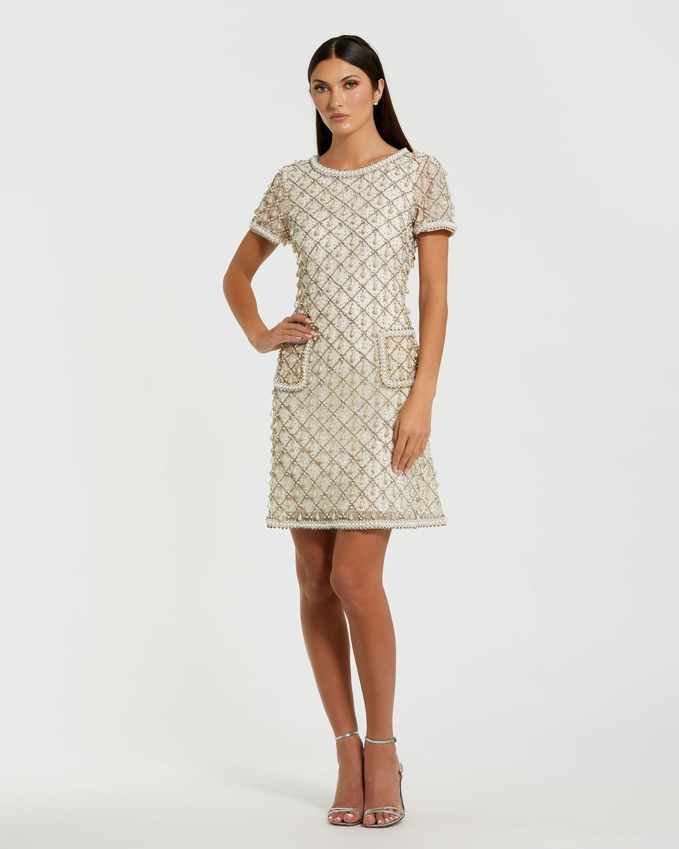 Cocktail Dresses Mini Beaded Short Cocktail Dress Mac Duggal 10097 Oyster