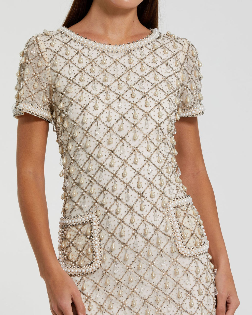Cocktail Dresses Mini Beaded Short Cocktail Dress Mac Duggal 10097 Oyster