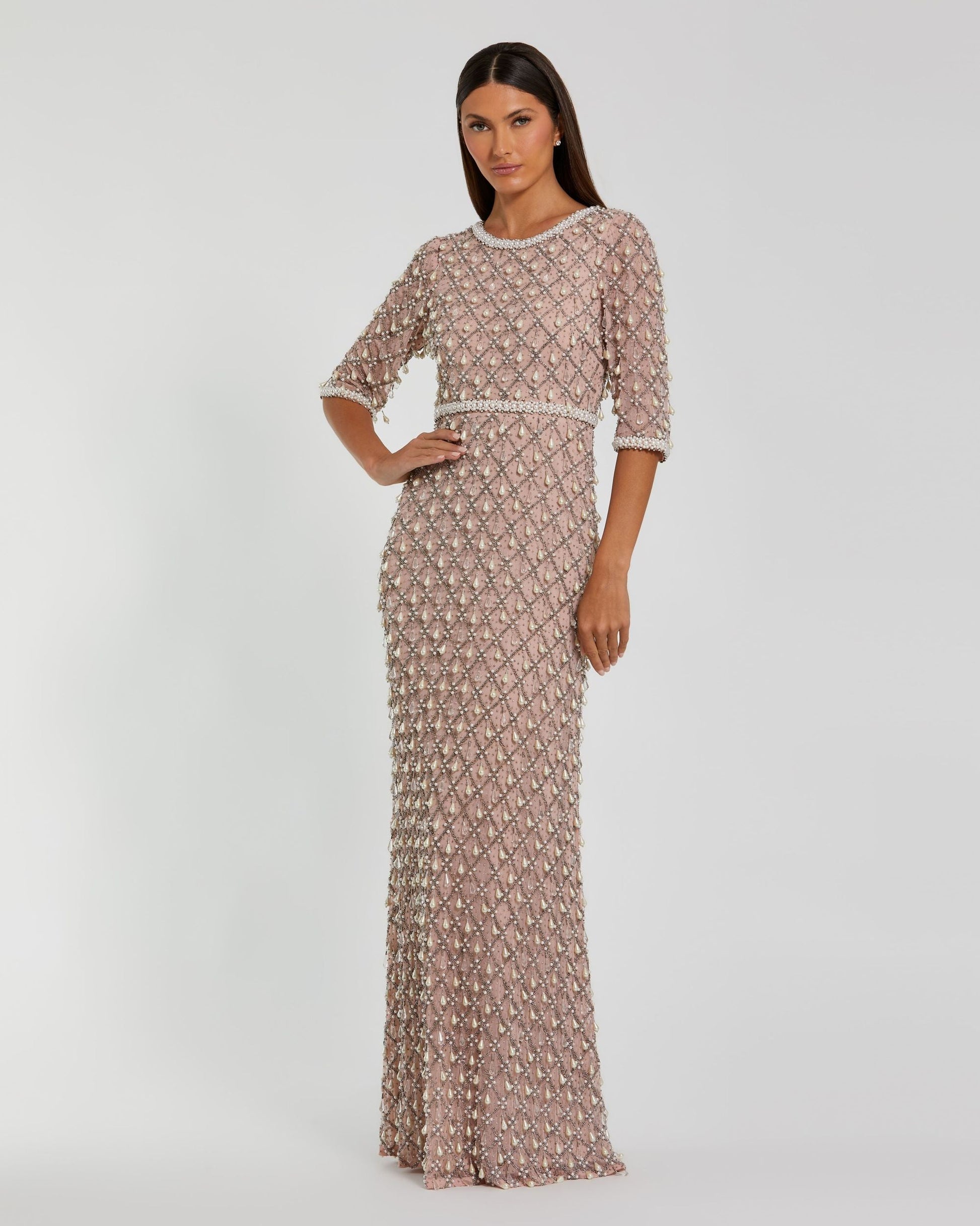Mother of the Bride Dresses Beaded Long Formal Mother of the Bride Sequin Dress Light Rose