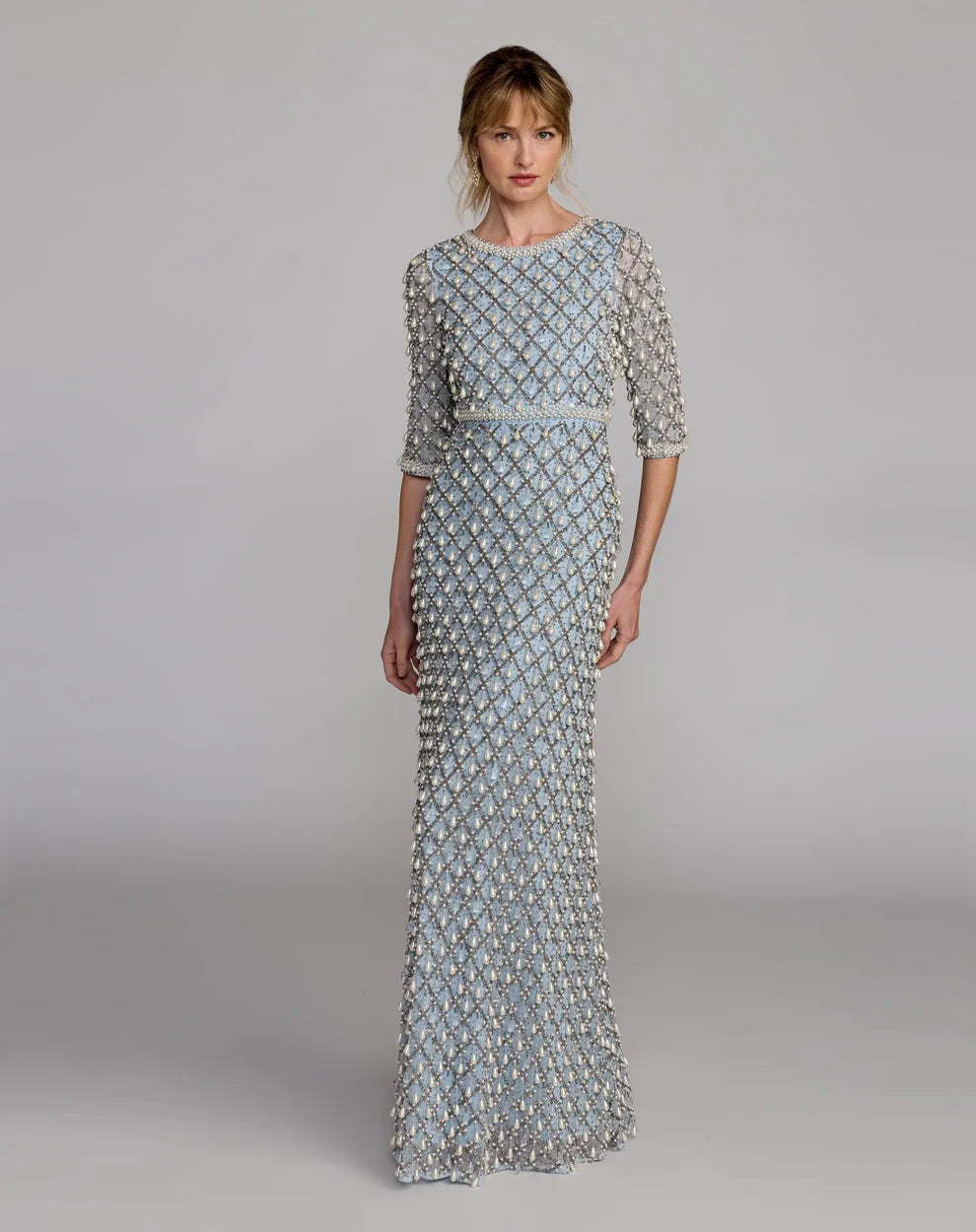 Mother of the Bride Dresses Beaded Long Formal Mother of the Bride Sequin Dress Vintage Blue