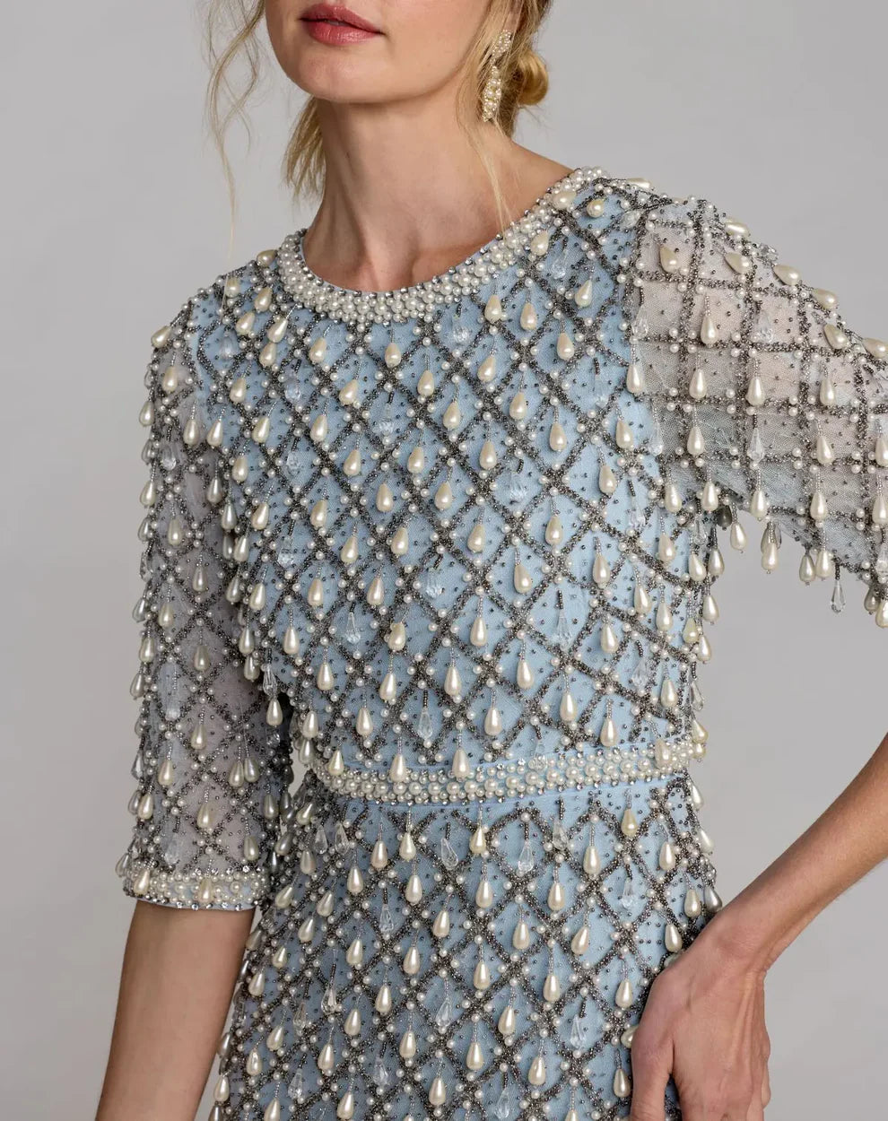 Mother of the Bride Dresses Beaded Long Formal Mother of the Bride Sequin Dress Vintage Blue