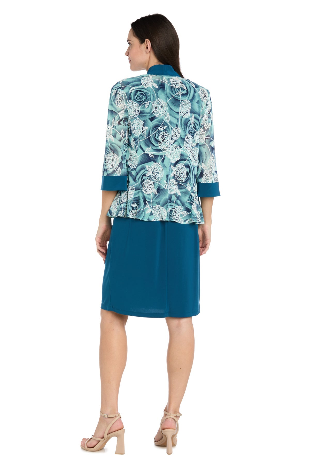 Scoop Neck Knee-Length Jersey Cocktail Dress by R&M Richards 1009P in Teal/Blue