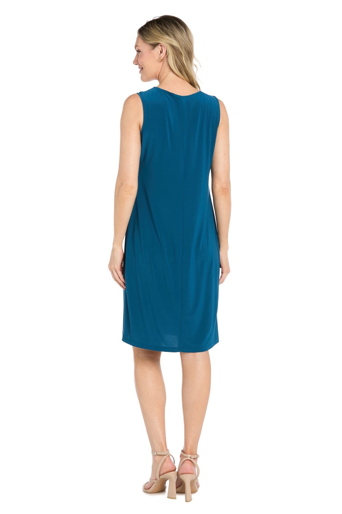 Teal/Blue R&M Richards 1009 Scoop Neck Knee-Length Floral Cocktail Print Dress