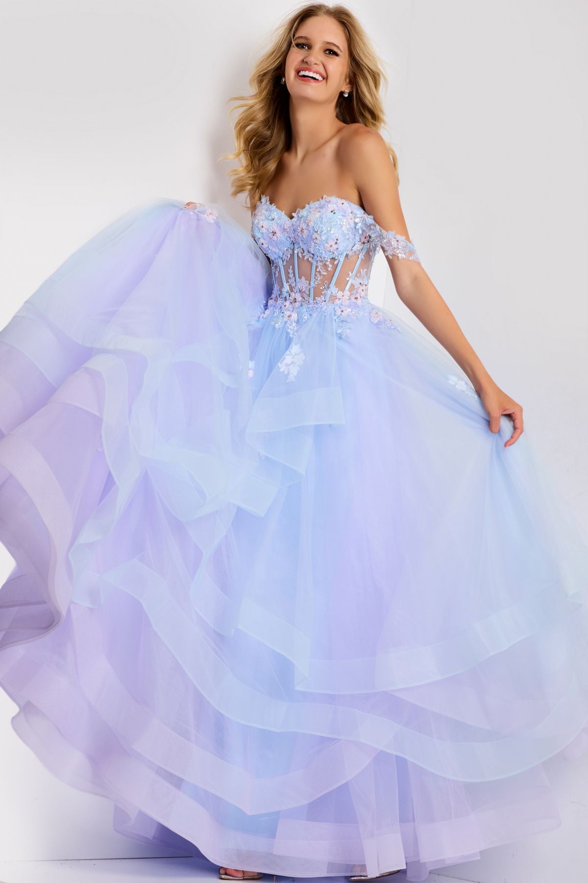 Prom Dresses Long Formal Beaded Corset Ball Gown Prom Dress Lilac