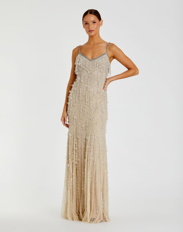 Beaded Fringe Dress Long Formal Prom Mac Duggal 10101