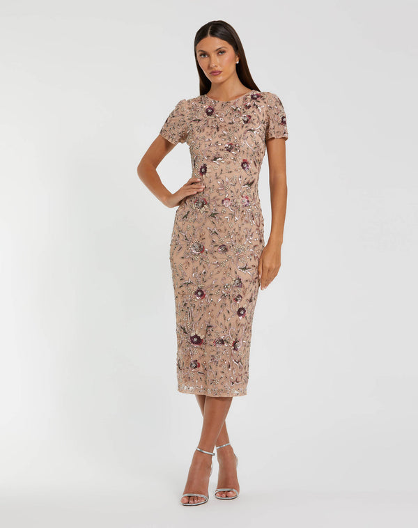 Midi Length Floral Applique Dress Cocktail Mac Duggal 10102