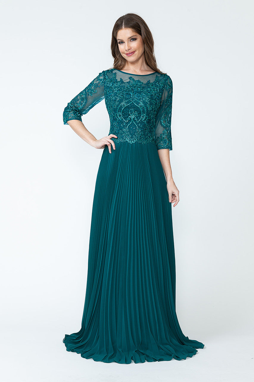 Mother of the Bride Dresses Pleated Long Formal Metallic Mother of the Bride Dress Lenovia 8145 Hunter Green