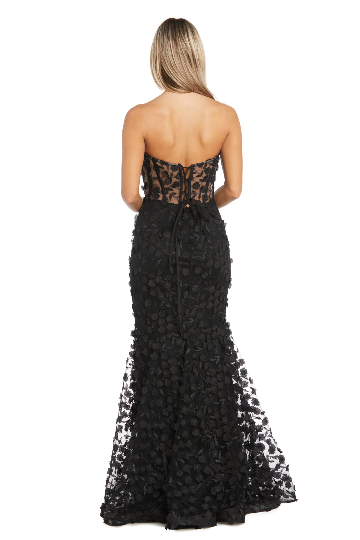 Morgan & Co 10114 Fitted 3D Floral Long Formal Prom Dress
