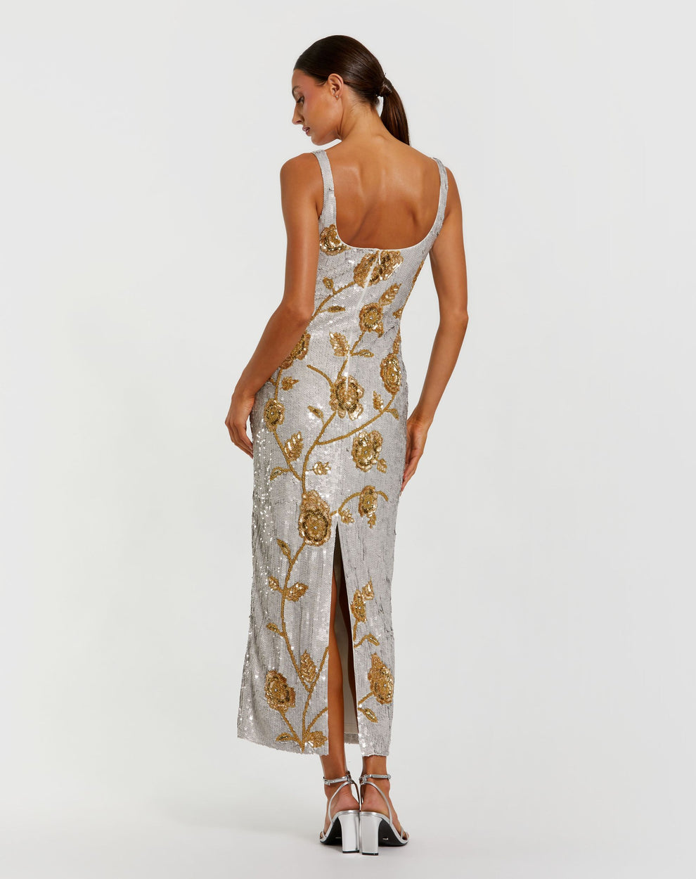Cocktail Dress Short Sequin Floral Fitted Cocktail Dress Platinum Gold