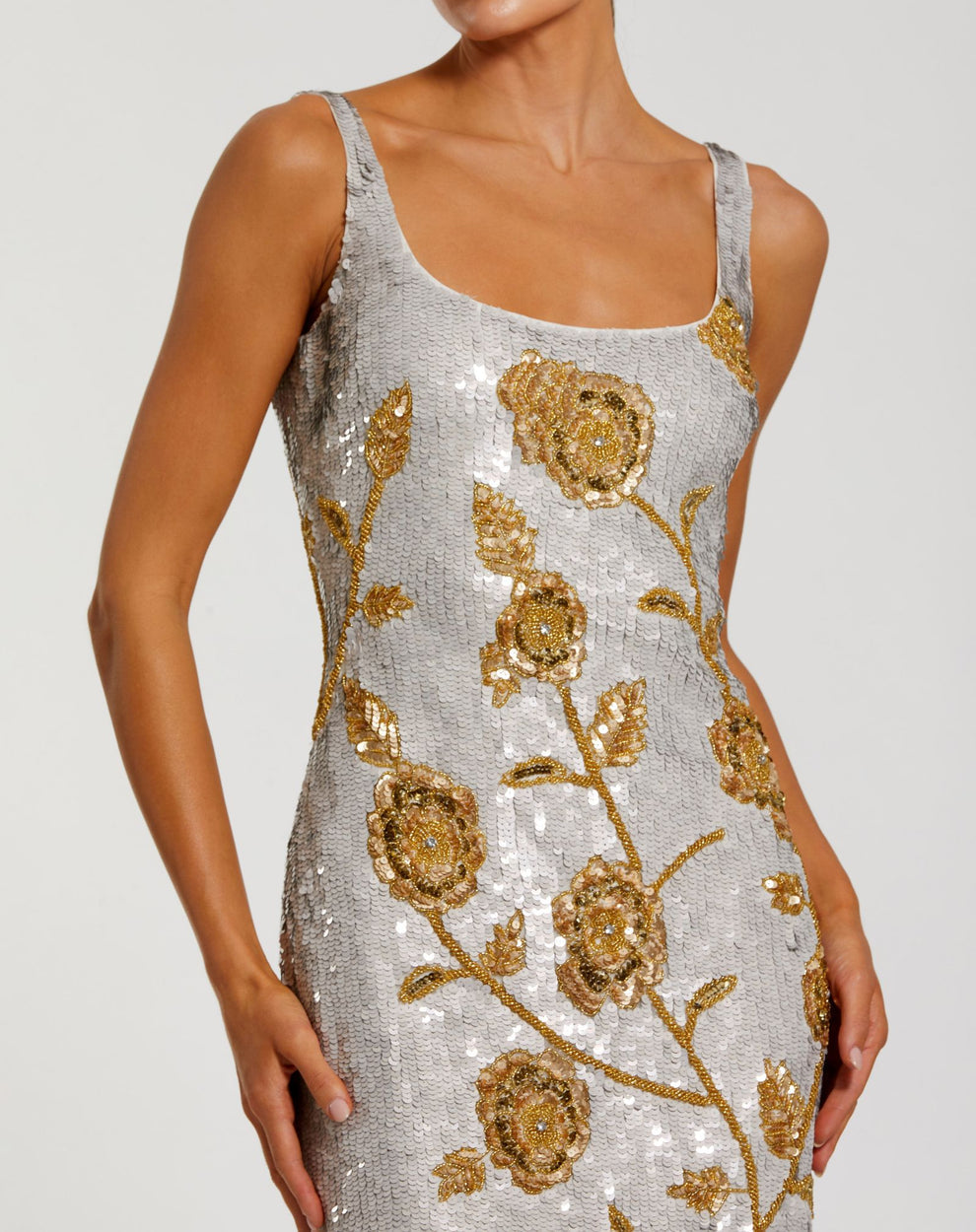 Cocktail Dress Short Sequin Floral Fitted Cocktail Dress Platinum Gold