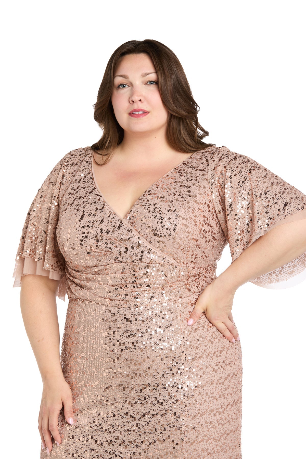 R&M Richards 1011W Formal Long Sequin Slit Plus Size Dress