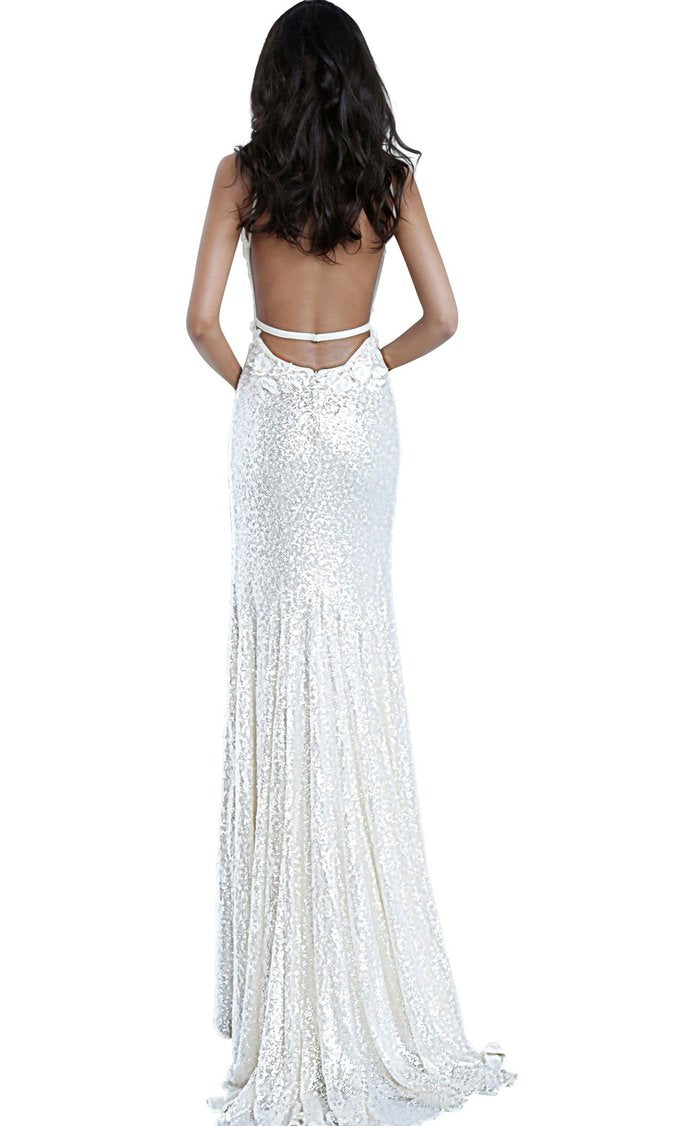 Prom Dresses Floral Formal Long Sequin Prom Dress Cream