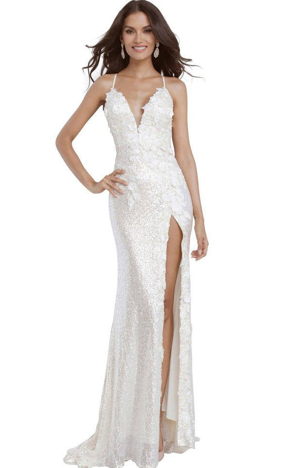 Jovani 1012 3D Floral Formal Long Sequin Prom Dress