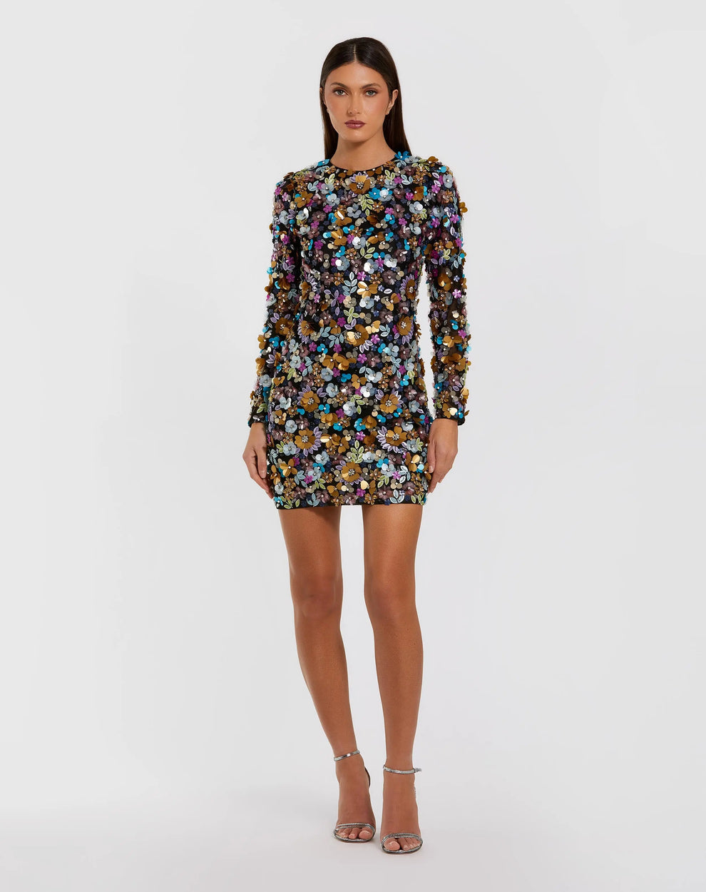 Cocktail Dresses Mini Sequin Floral Short Cocktail Dress Mac Duggal 10124 Black Multi