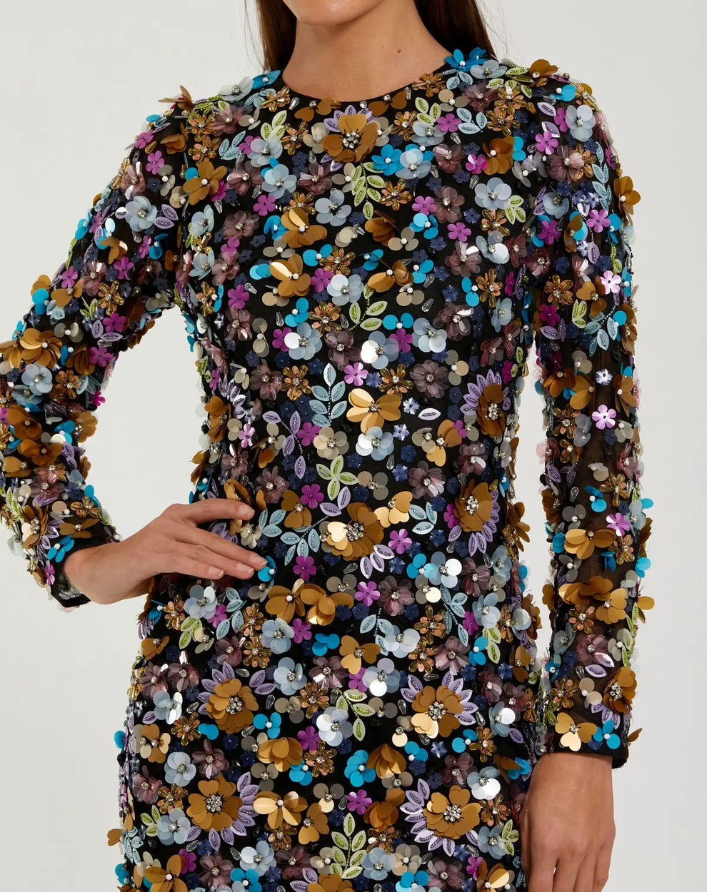 Cocktail Dresses Mini Sequin Floral Short Cocktail Dress Mac Duggal 10124 Black Multi