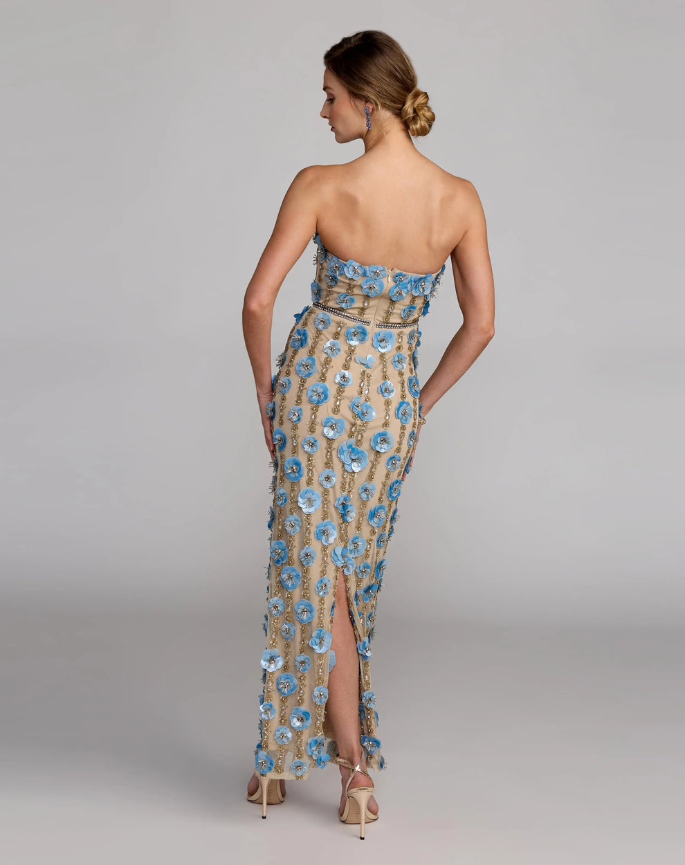Strapless Floor-Length Mesh Formal Sheath Column Gown Mac Duggal 10128