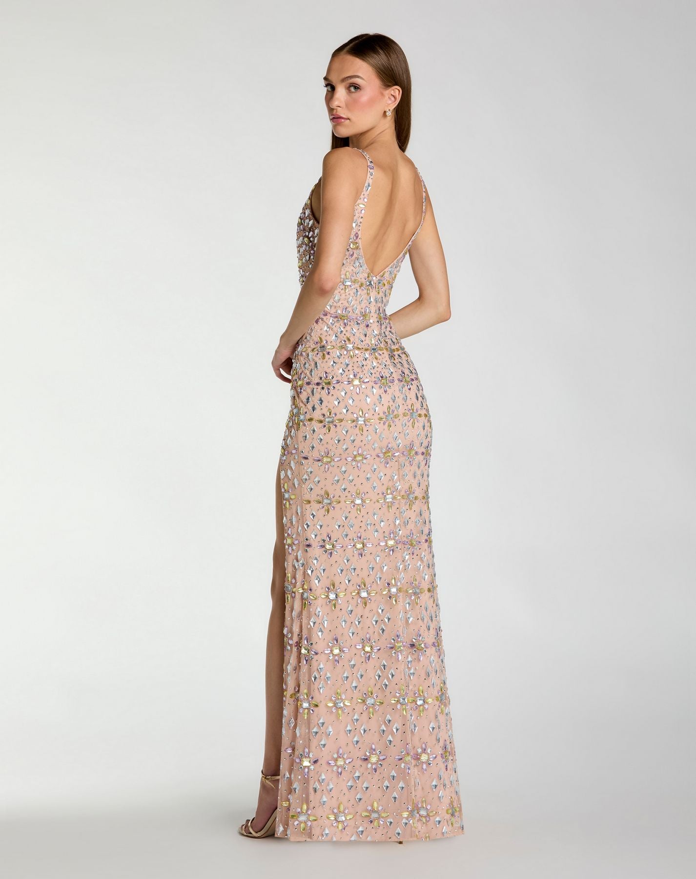 Prom Dresses Long Evening Fitted Prom Dress - Sequin Formal - Mac Duggal 10155 Light Rose-Mesh-10155-Sequin