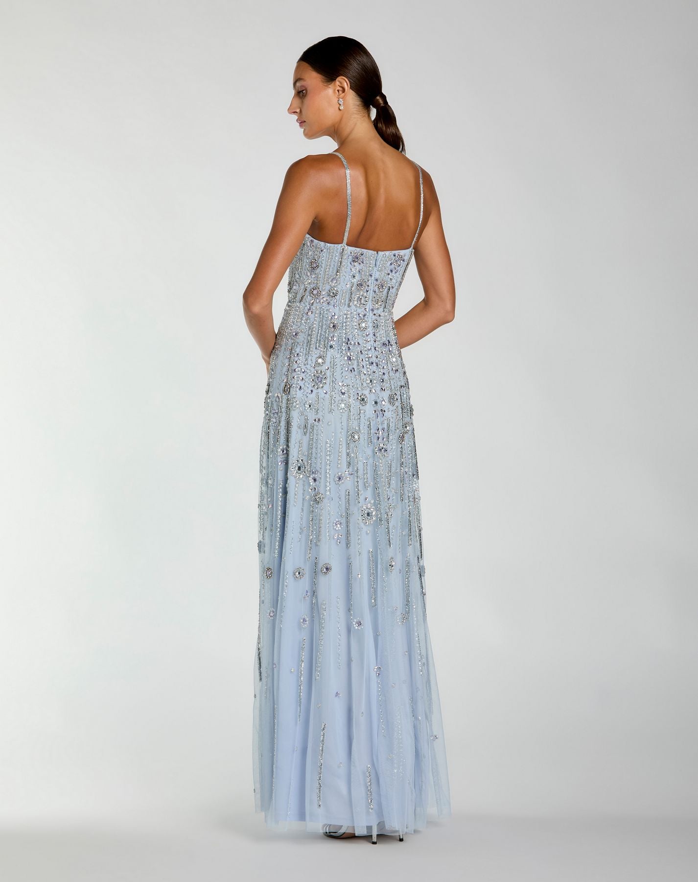 Prom Dresses Long Beaded Fitted Formal Dress - Prom A Line - Mac Duggal 10157 Powder Blue-Mesh-10157-Beaded