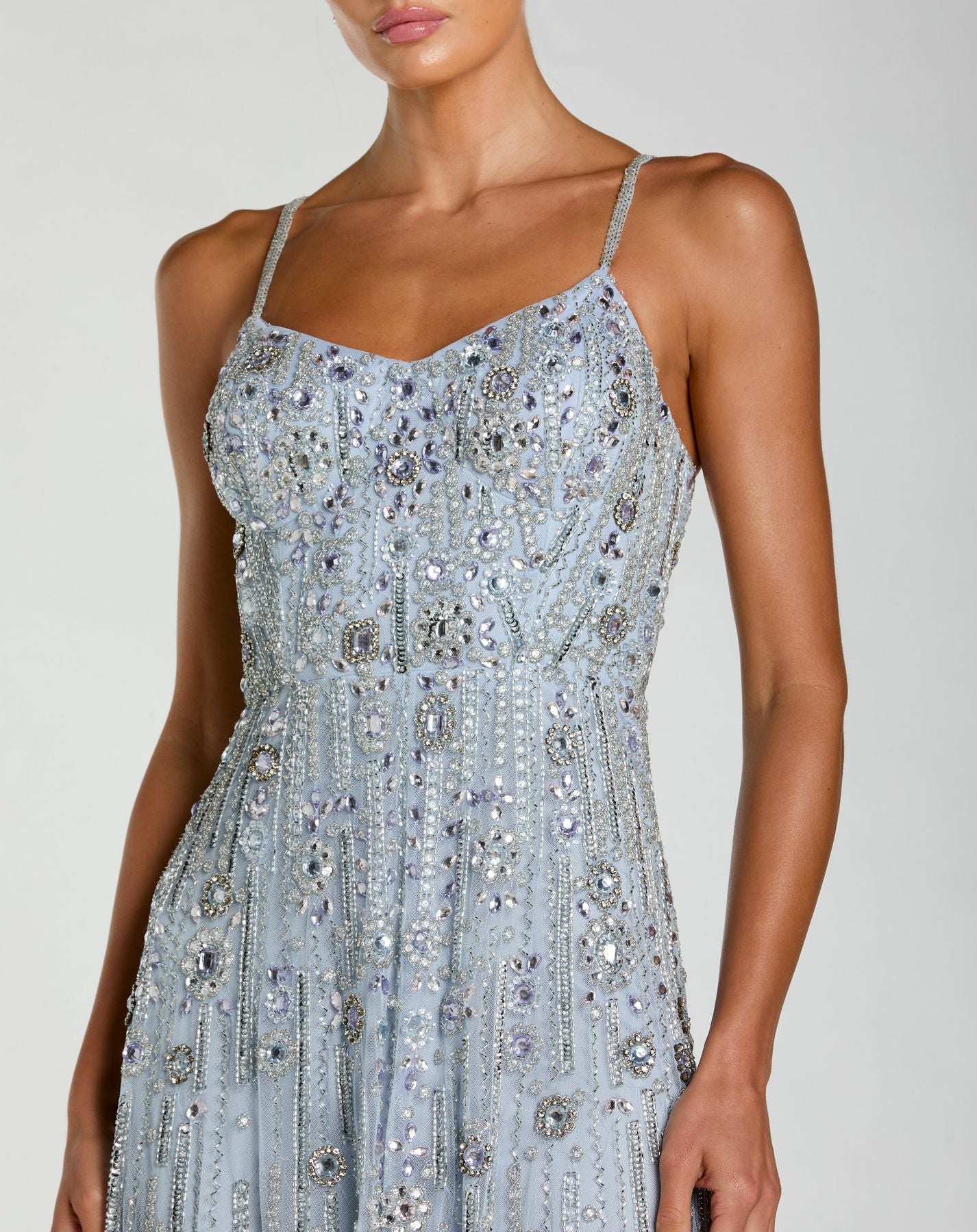 Prom Dresses Long Beaded Fitted Formal Dress - Prom A Line - Mac Duggal 10157 Powder Blue-Mesh-10157-Beaded