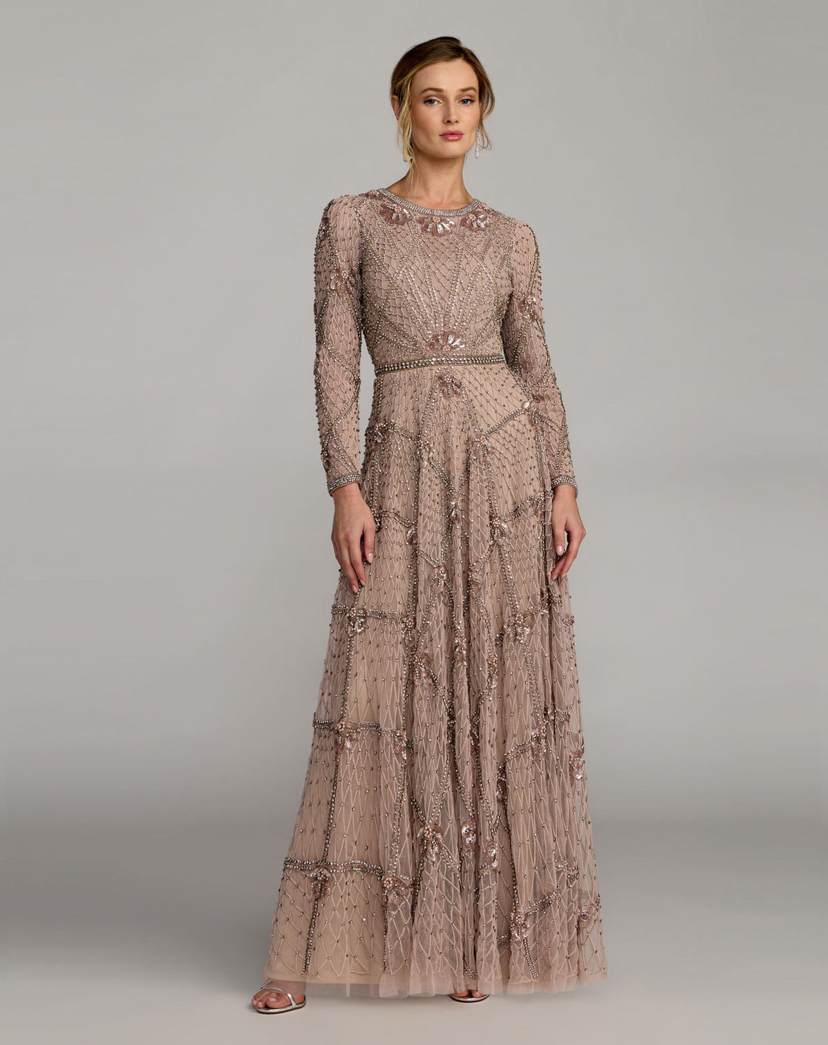 Crew/High-Neck Floor-Length Tulle Occasion A-Line Mac Duggal 10173