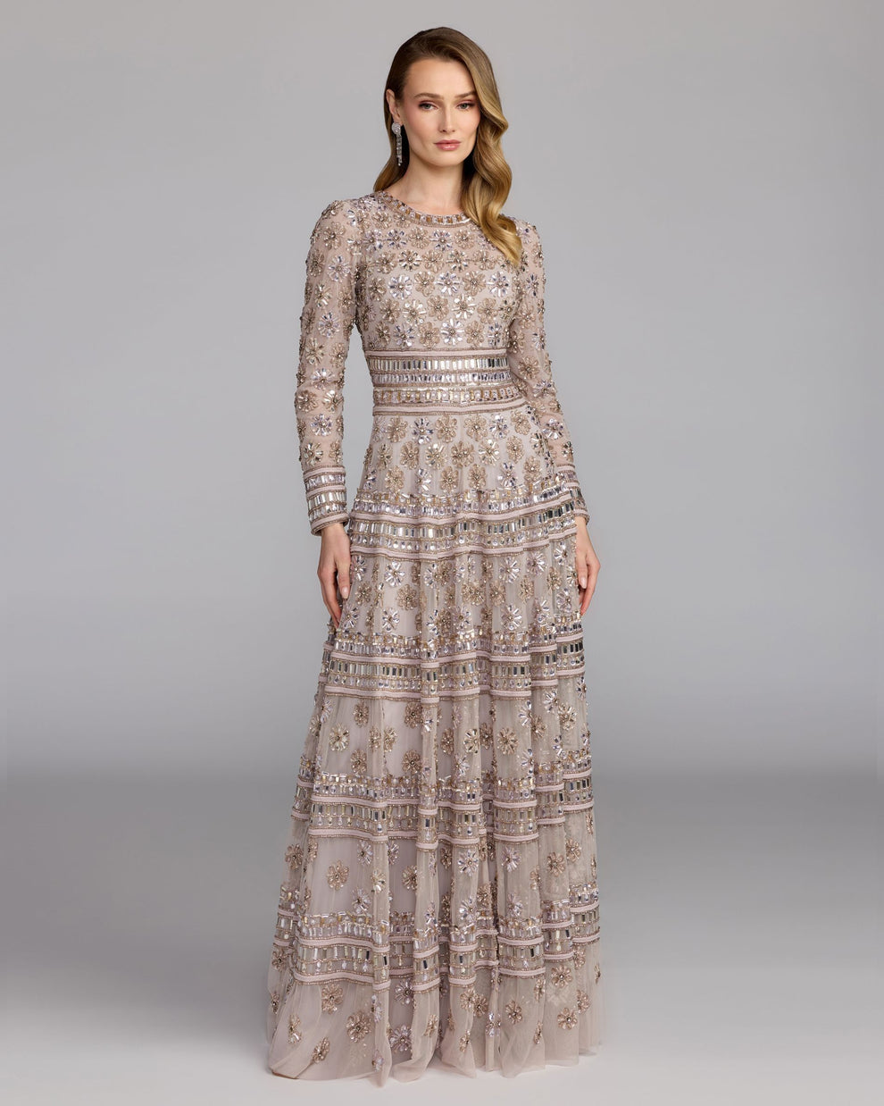 Crew/High-Neck Floor-Length Tulle Occasion A-Line Mac Duggal 10174