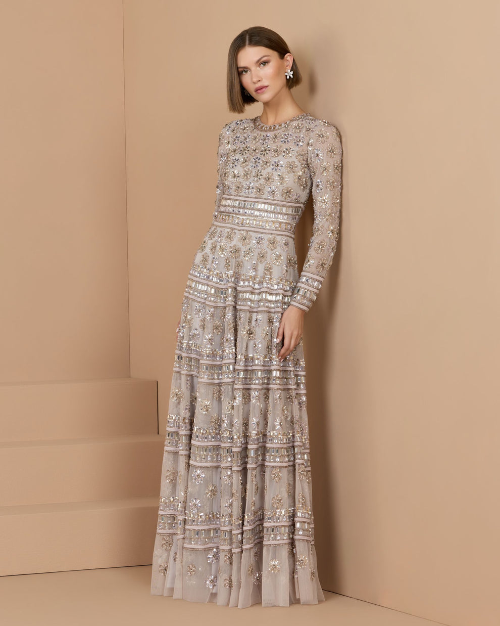 Crew/High-Neck Floor-Length Tulle Occasion A-Line Mac Duggal 10174