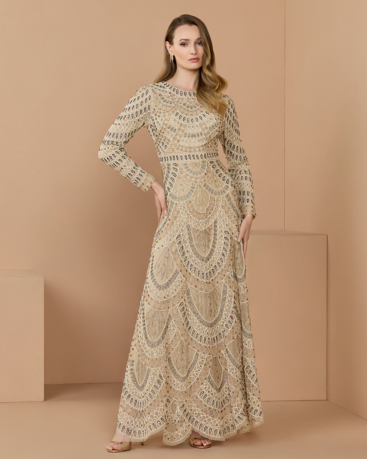 Crew/High-Neck Floor-Length Mesh Formal A-Line Mac Duggal 10175