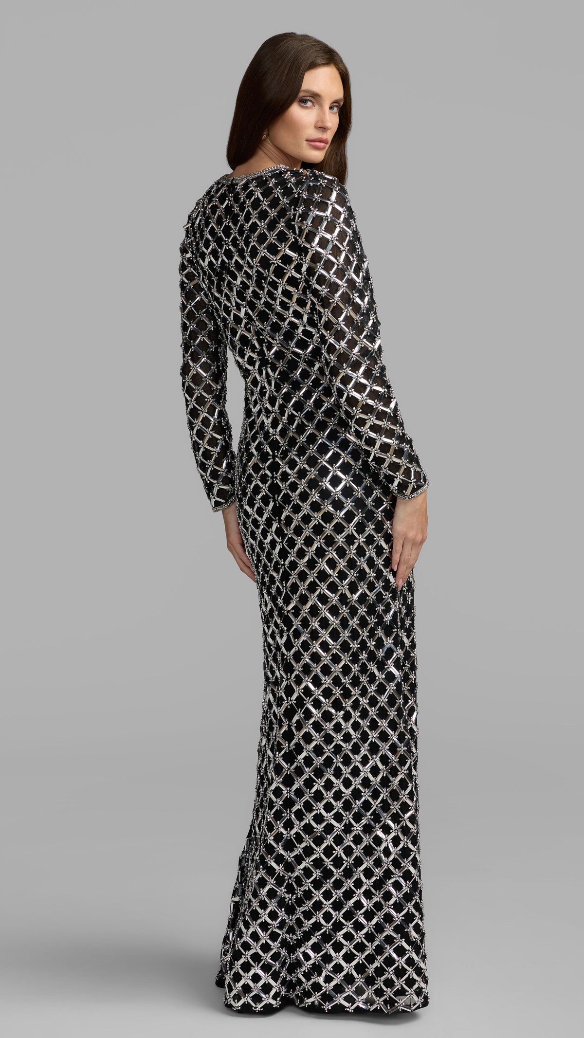 Mac Duggal style 10202 in Black Silver, back view
