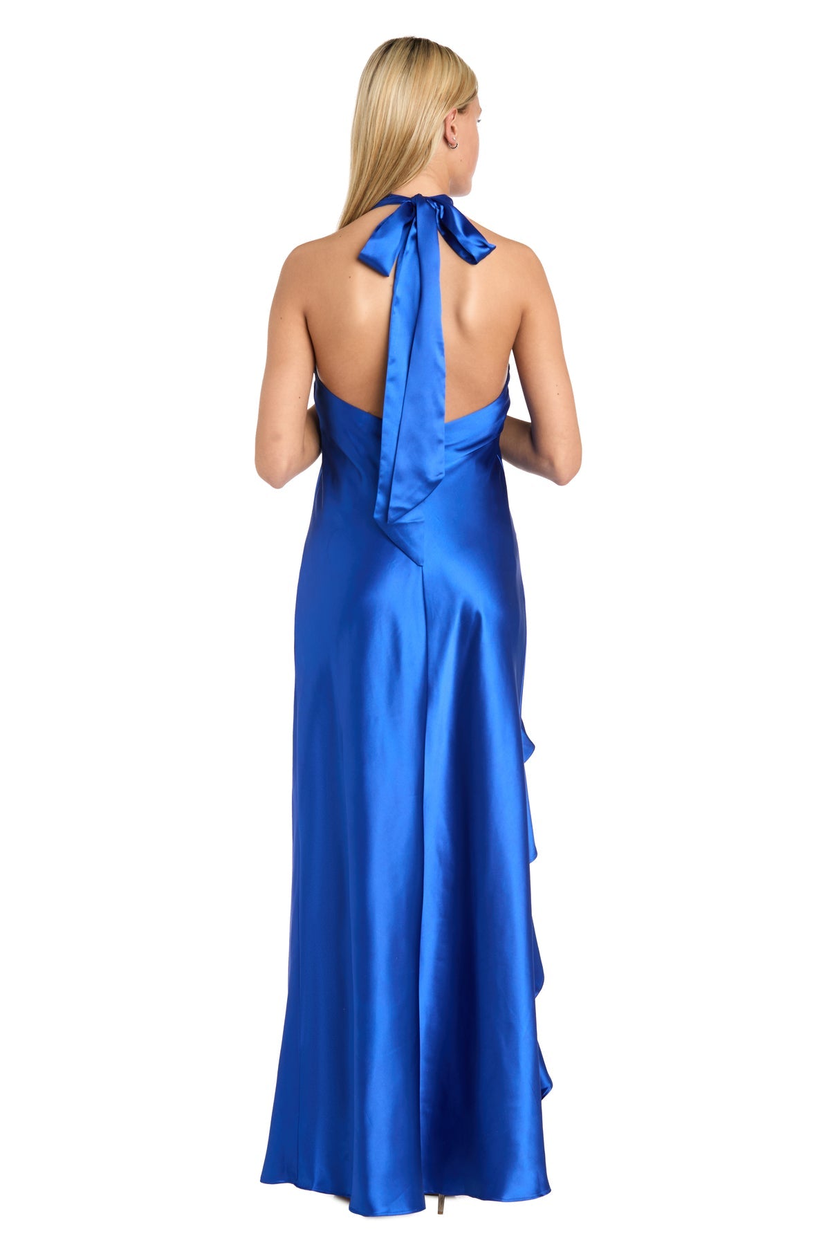 R&M Richards 10220 Fitted Long Formal Ruffle Slit Evening Dress