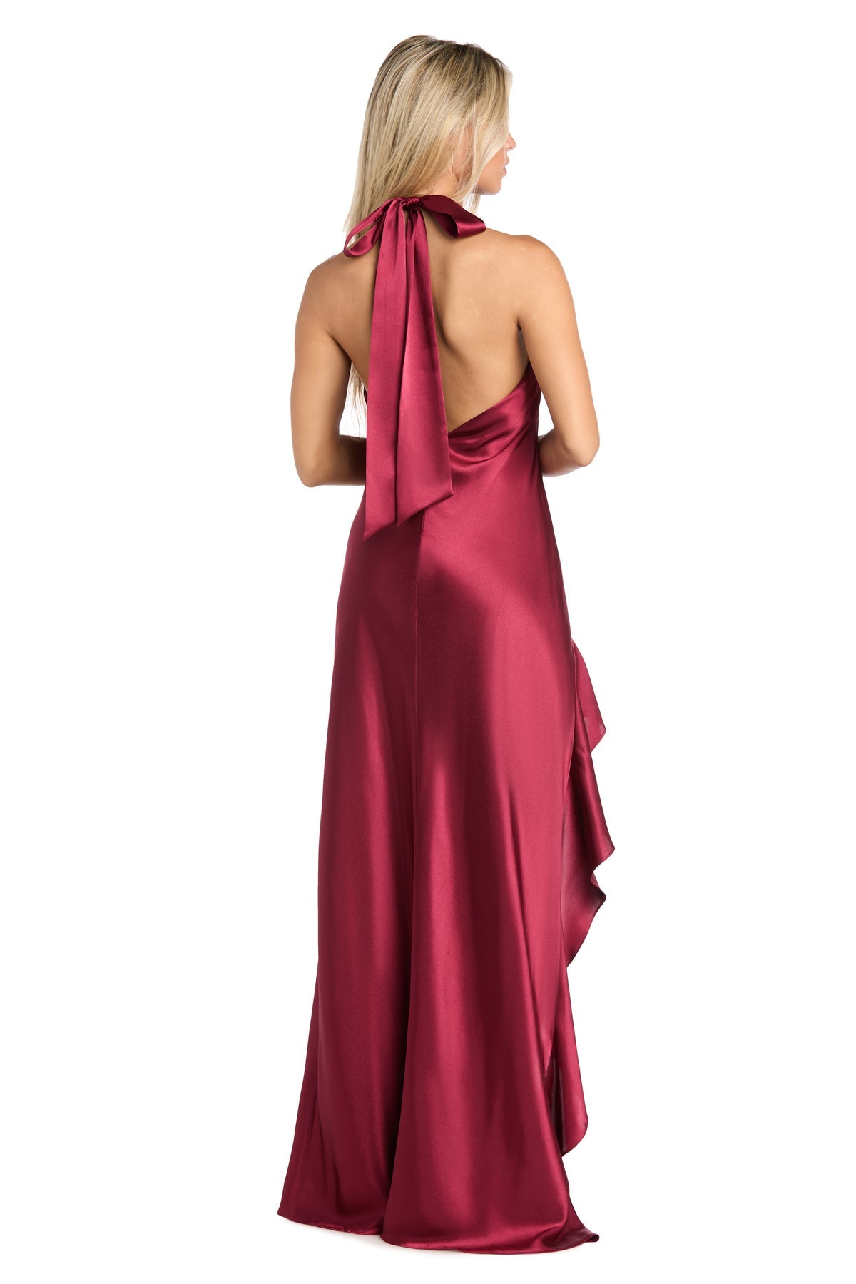 R&M Richards 10220 Fitted Long Formal Ruffle Slit Evening Dress