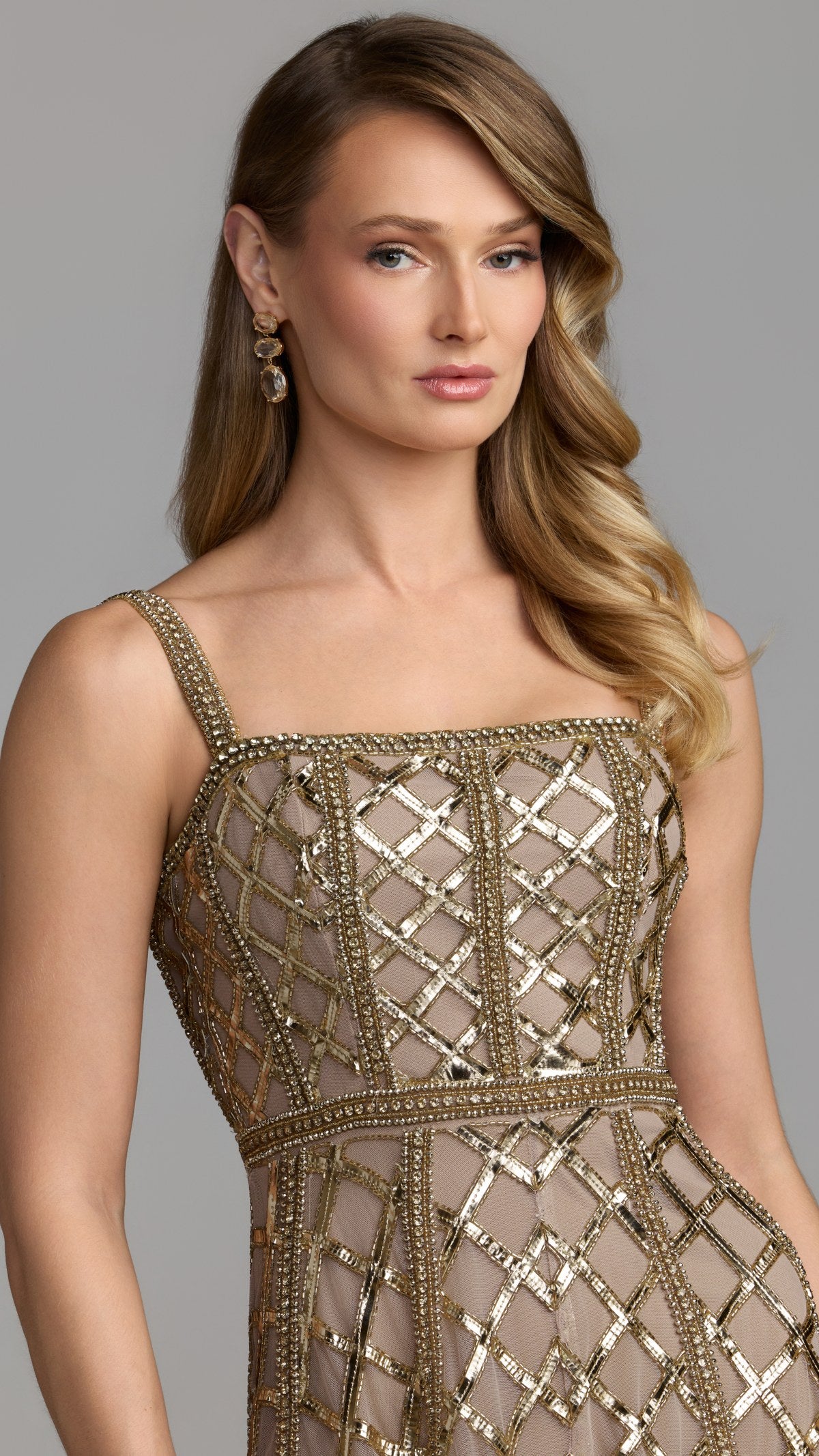 Mac Duggal style 10233 in Gold, detail view