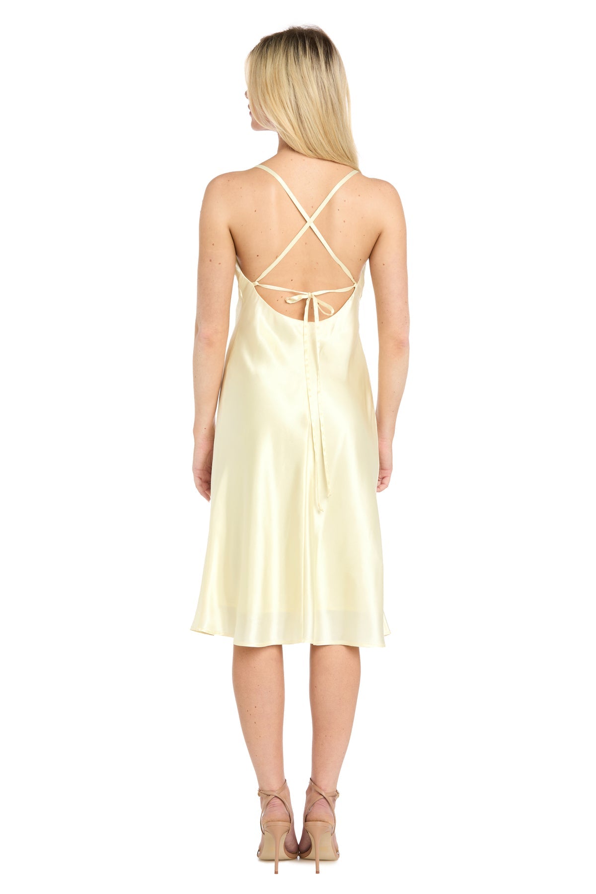 Cowl Neck Midi Satin Cocktail Dress by Morgan & Co 10248 in Cream