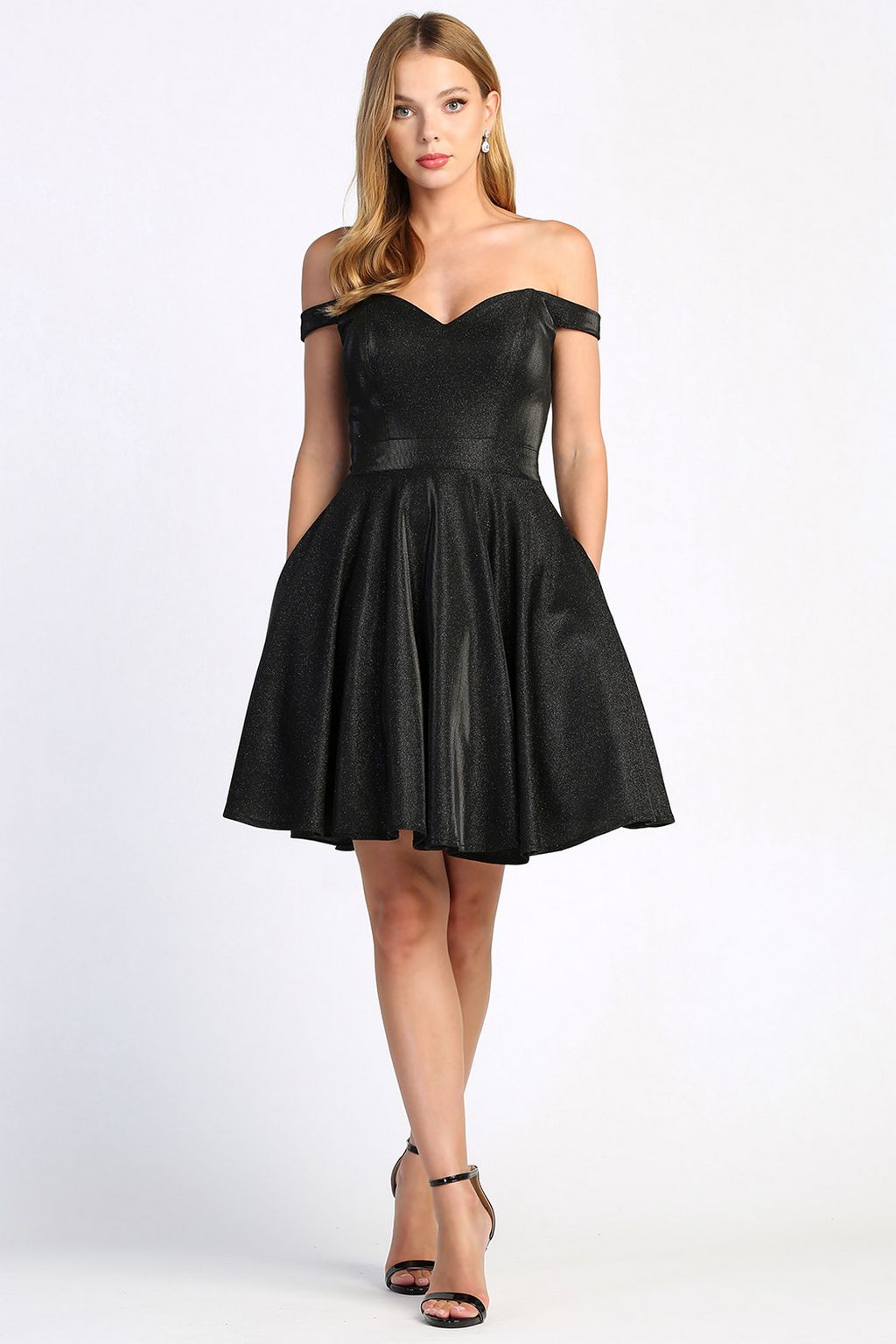 black metallic dress Adora 1025 Short Pleated Metallic Homecoming Glitter Prom Dress