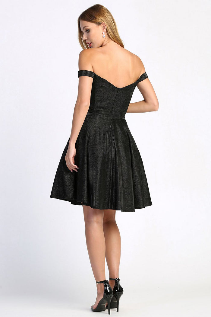Cocktail Dresses Short Pleated Metallic Homecoming Glitter Prom Dress Black