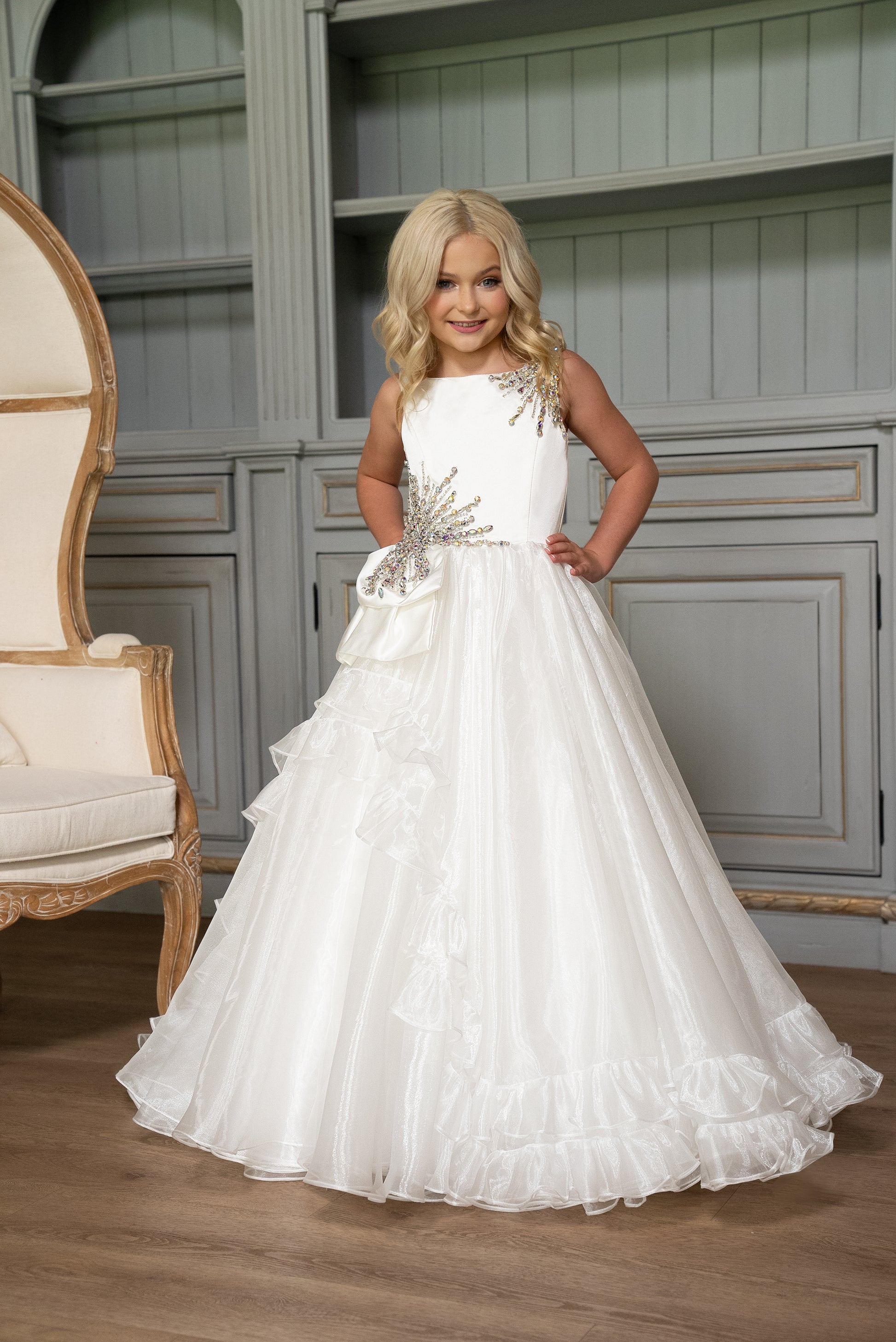Rachel Allan 10266 Long  A Line Layered Flower Girl Dress
