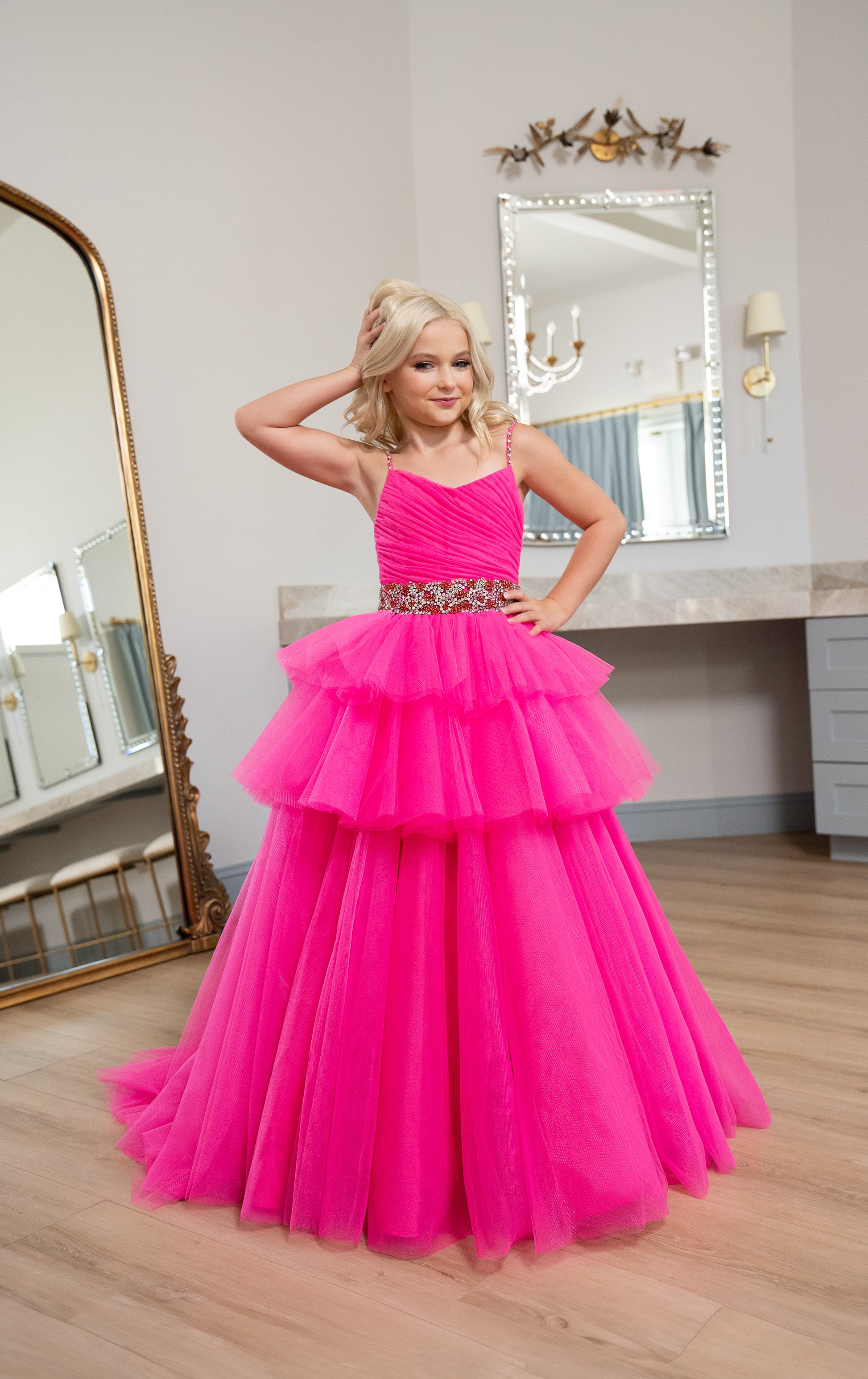 Flower Girl Dresses Layered Long Ball Gown Flower Girl Dress Hot Pink