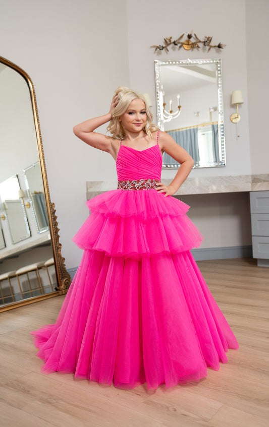 Flower Girl Dresses Layered Long Ball Gown Flower Girl Dress Hot Pink