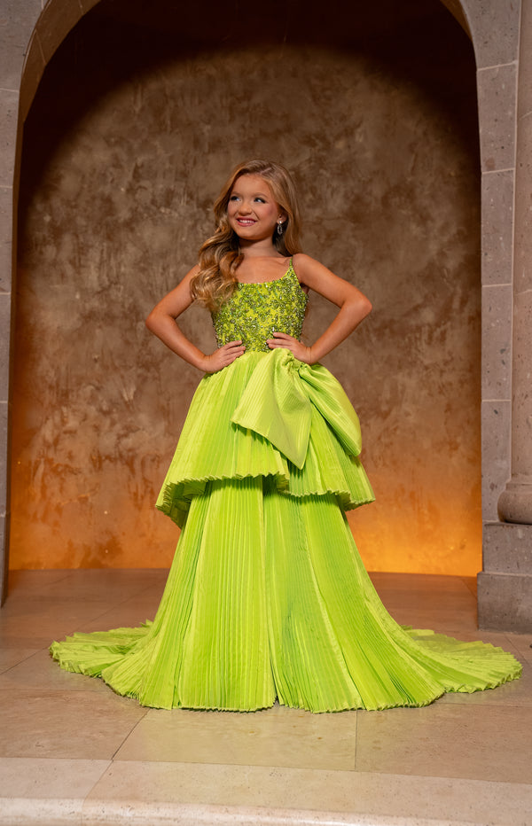 Rachel Allan 10274 A Line Long Beaded Formal Pleated Flower Girl Dress