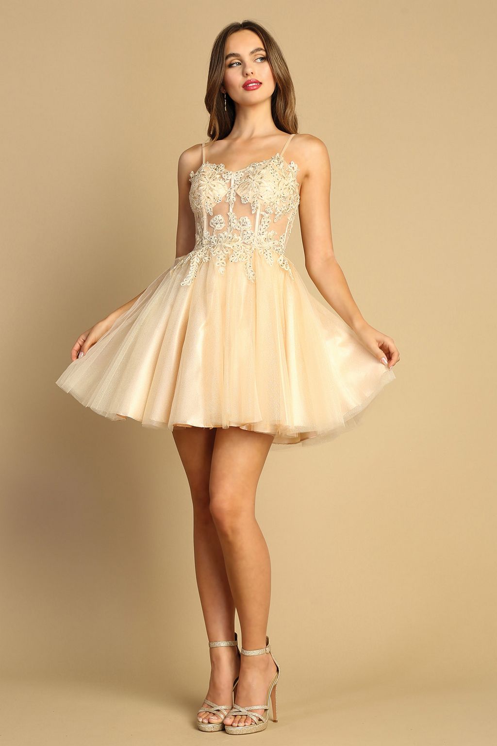 Adora Design 1039 Short A Line Applique Corset Homecoming Dress | Formal Dress Shops Silver / 2XL Adora Design 1039 Short A Line Applique Corset Homecoming Dress | Formal Dress Shops Silver / 2XL